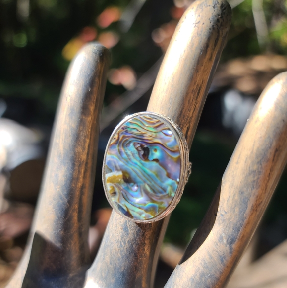 🙏🐅Host pick! 🎈🎉Abalone mother of pearl sterling silver ring sz7 - Picture 6 of 9